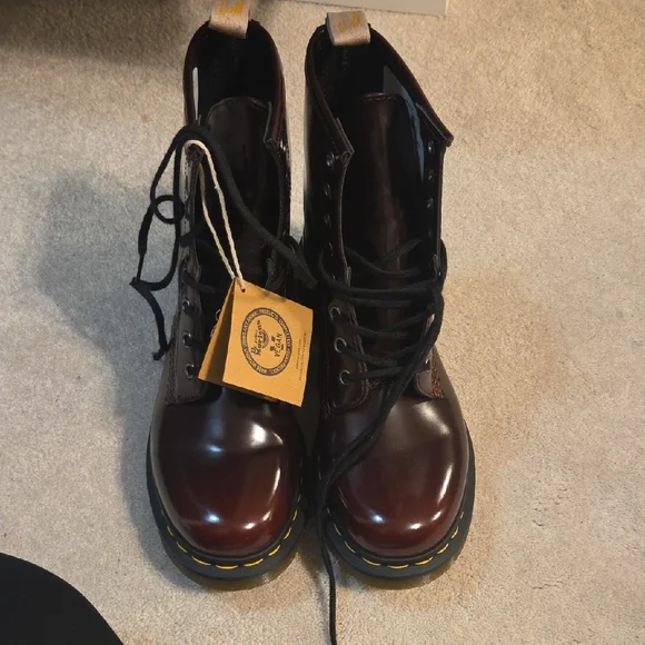 Dr. Martens Vegan Burgundy Boots - Picture 3 of 8